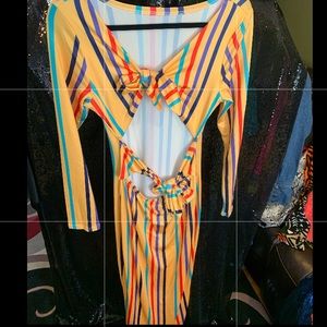 Contour Striped Knee Length Back Cut Out Dress